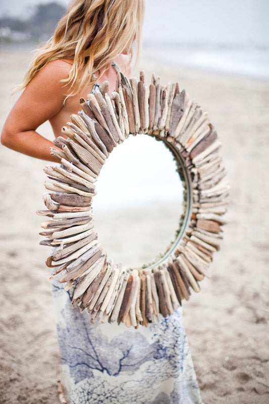 Update 28" Double Layer Round Driftwood Mirror