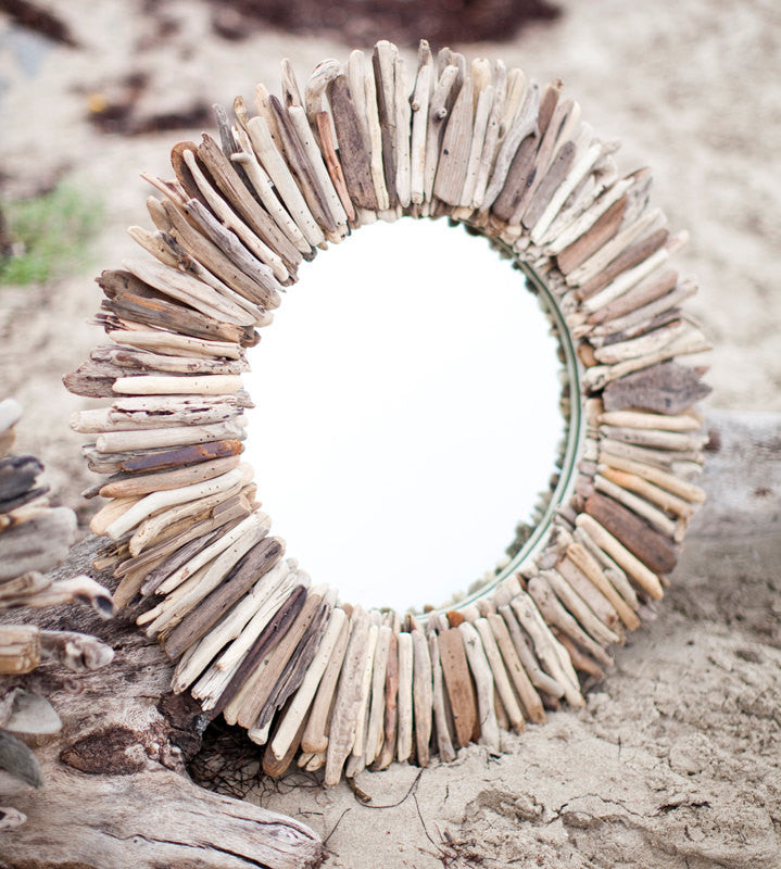 Update 28" Double Layer Round Driftwood Mirror