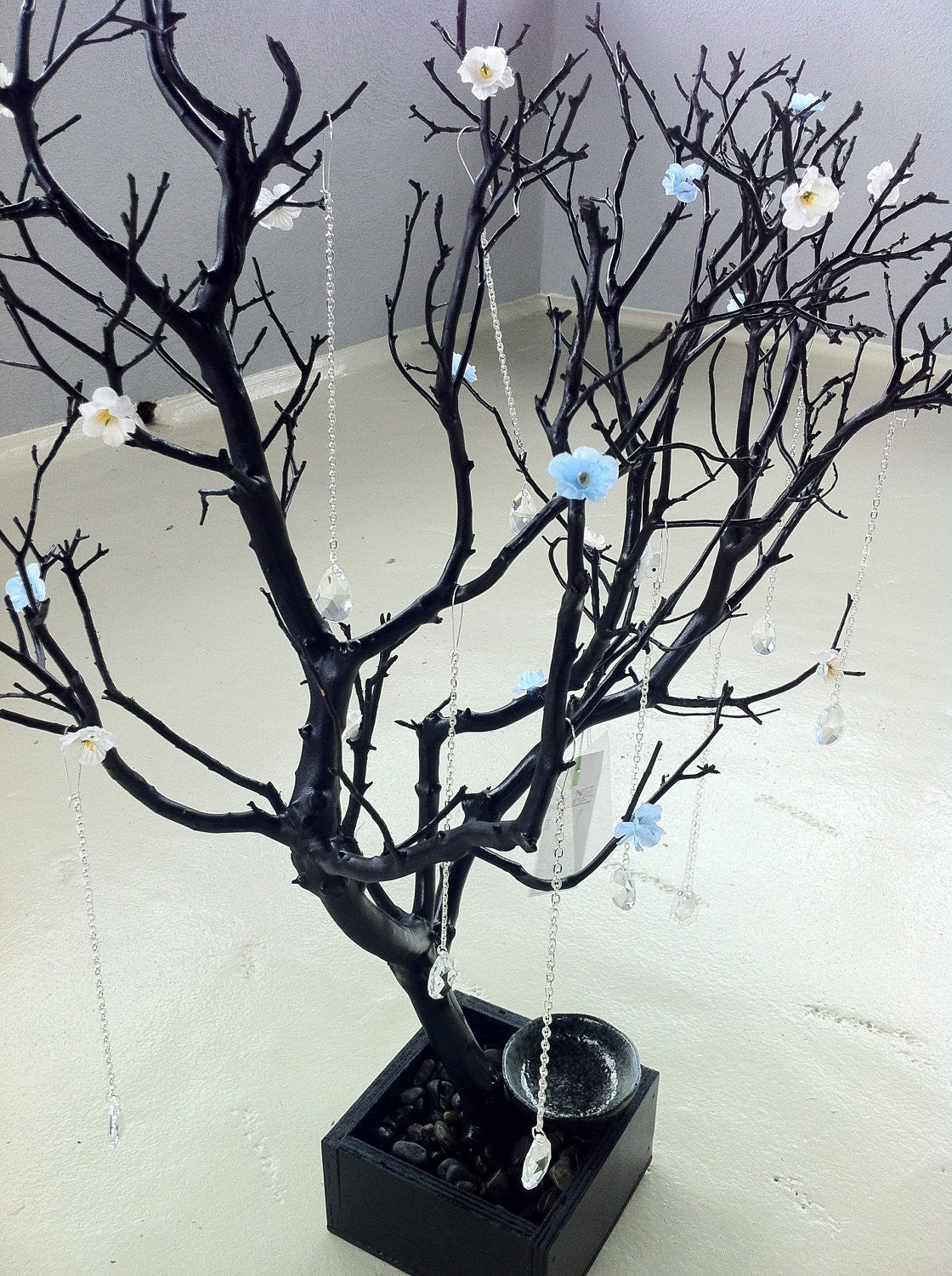 Update 30" Black / Painted Tree Jewelry holder with Flowers