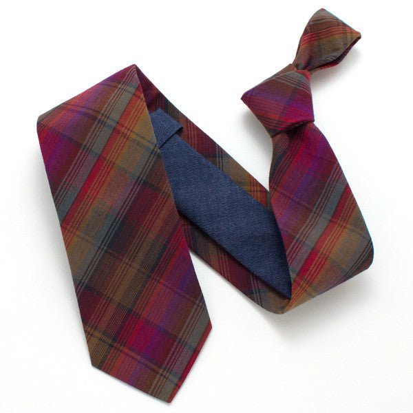 Update 1940s Sundown Plaid & Indigo Classic Necktie