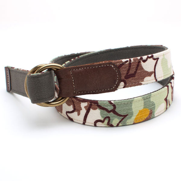 Update 1950s Woodland Camo & Chocolate Leather O-Ring Belt